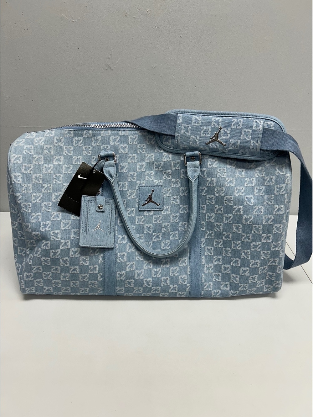 Nike Jordan Light Blue Denim Travel Duffel Bag